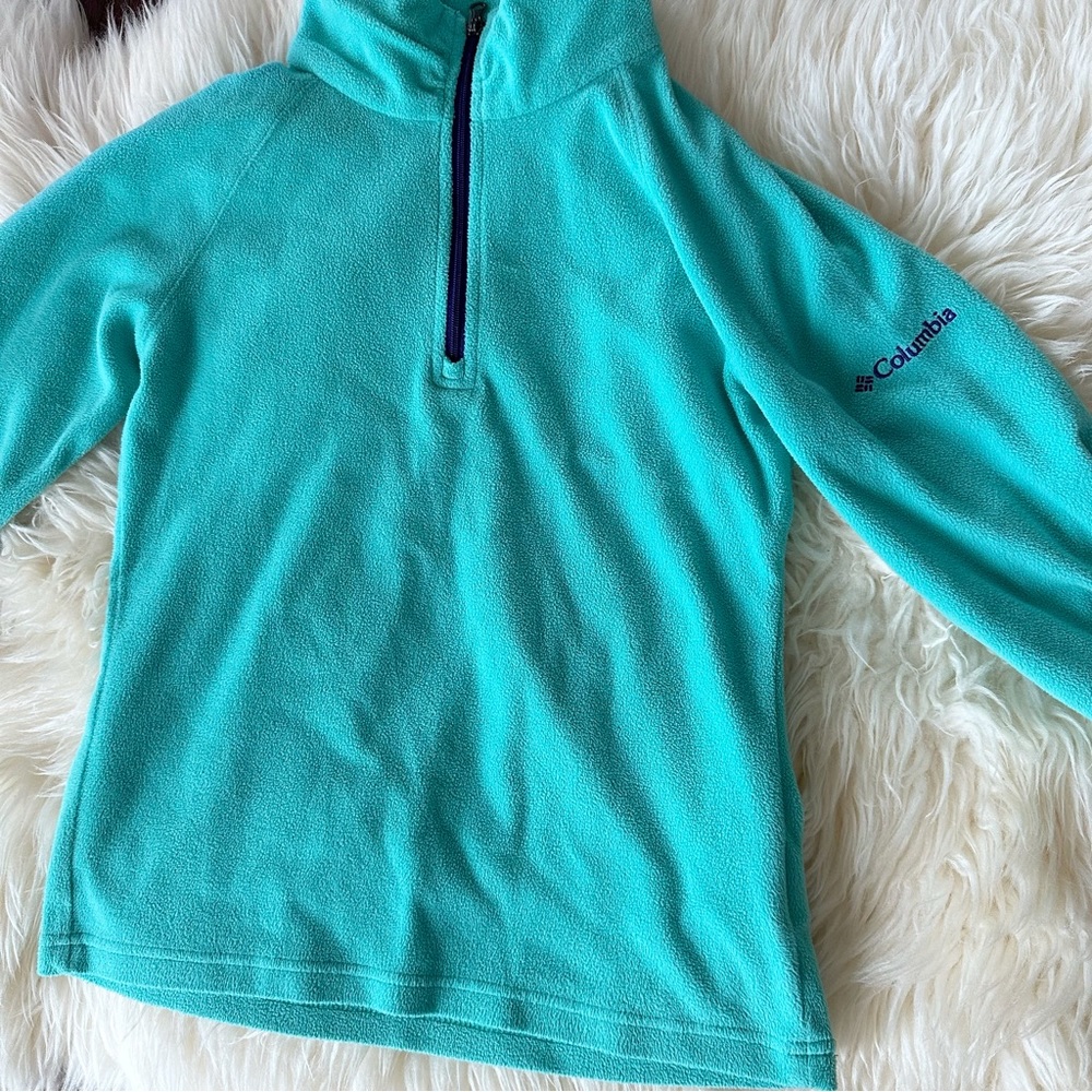 Girls Size 7/8 1/4 Zip Columbia Fleece Pullover & Cat & Jack Blue Jeggings - Picture 3 of 9